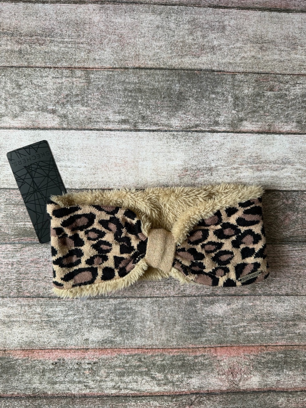 Skechers Leopard Faux Fur Twist Headband - Tan & Black